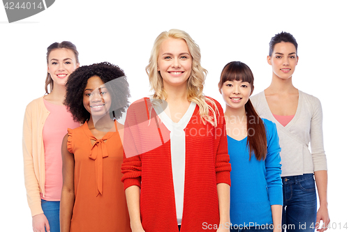 Image of international group of happy smiling women