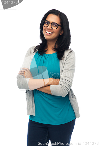 Image of happy smiling young indian woman in glasses