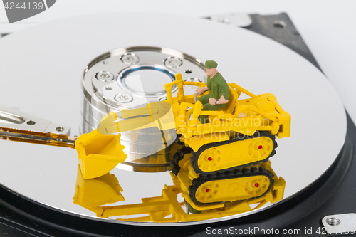 Image of HDD with toy crawler mounted 