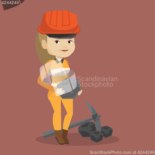 Image of Miner holding coal in hands vector illustration.