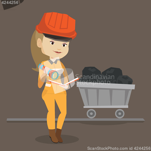 Image of Miner checking documents vector illustration.