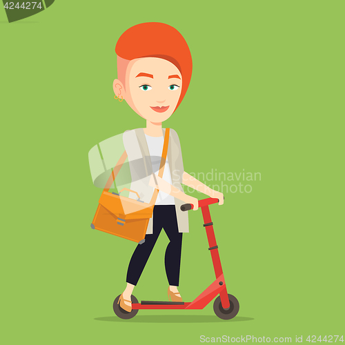 Image of Man riding kick scooter vector illustration.