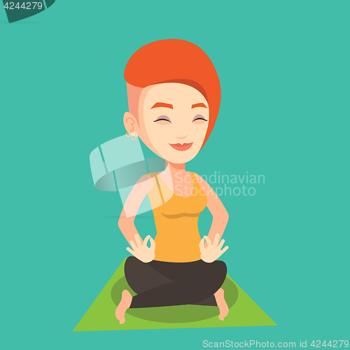 Image of Man meditating in lotus pose vector illustration.