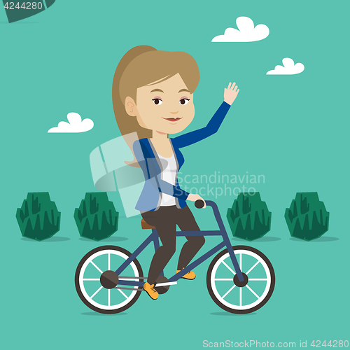 Image of Woman riding bicycle vector illustration.