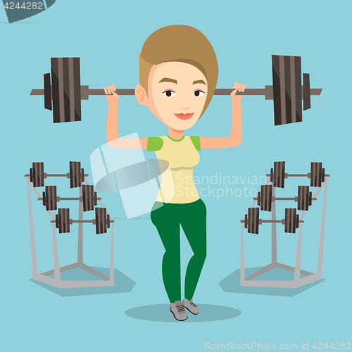 Image of Woman lifting barbell vector illustration.