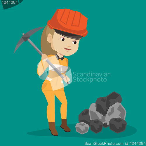 Image of Miner working with pickaxe vector illustration.