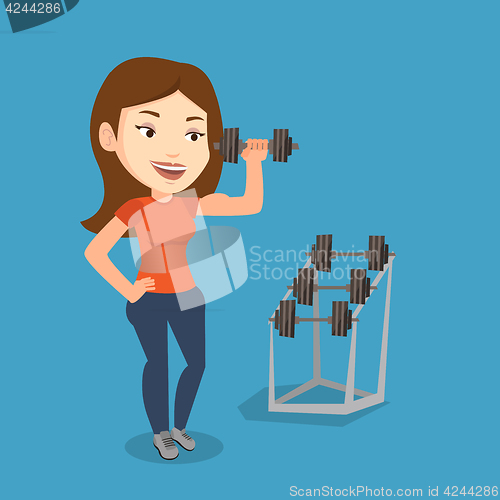 Image of Woman lifting dumbbell vector illustration.