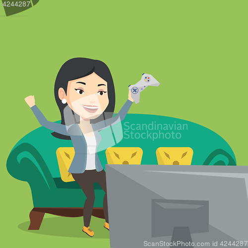 Image of Woman playing video game vector illustration.