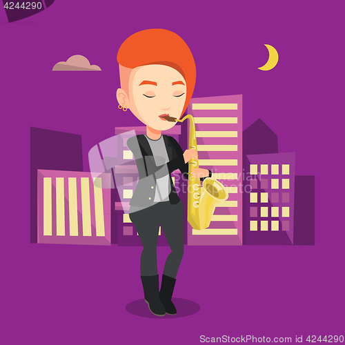 Image of Musician playing on saxophone vector illustration.