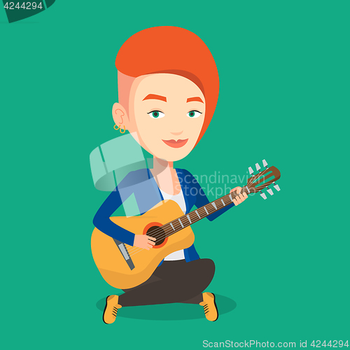 Image of Woman playing acoustic guitar vector illustration.