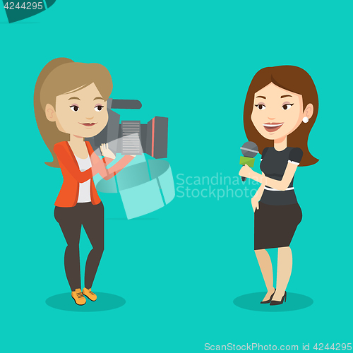 Image of TV reporter and operator vector illustration.