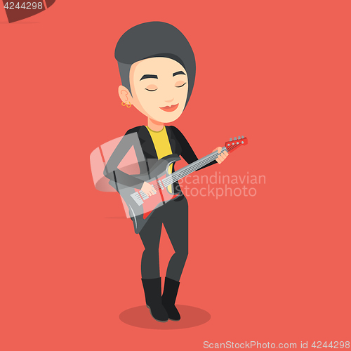 Image of Woman playing electric guitar vector illustration.