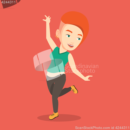 Image of Cheerful caucasian woman dancer dancing.
