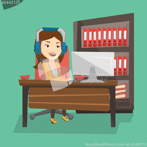 Image of Woman playing computer game vector illustration.