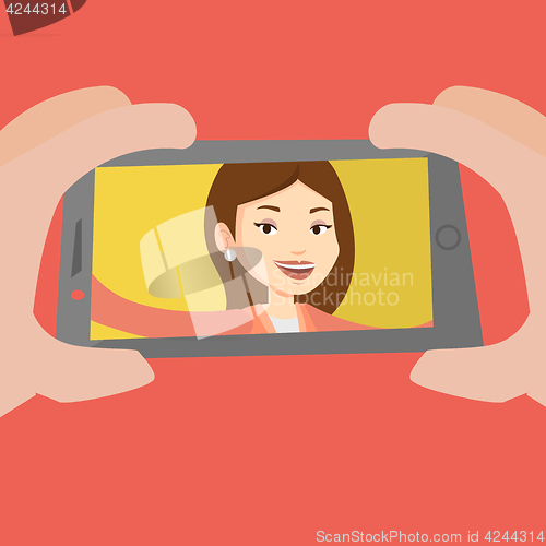 Image of Young woman making selfie vector illustration.