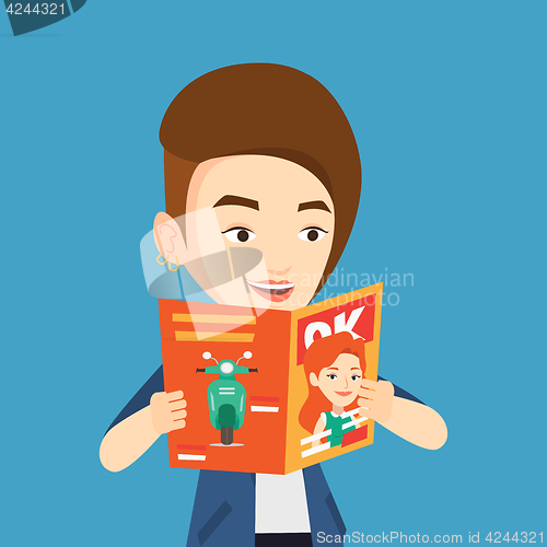 Image of Woman reading magazine vector illustration.