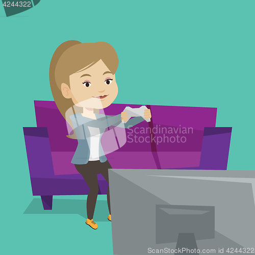 Image of Woman playing video game vector illustration.