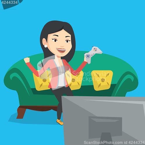 Image of Woman playing video game vector illustration.