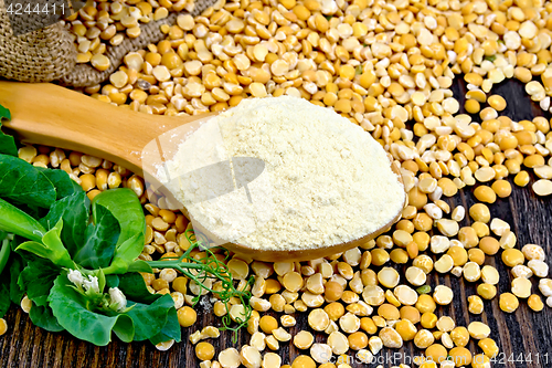 Image of Flour pea in spoon on dark board