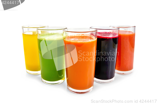 Image of Juice vegetable in five tall glasses