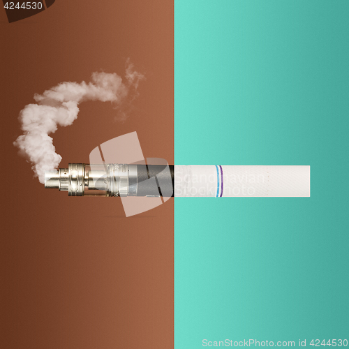 Image of The vape and cigarettes. Collage