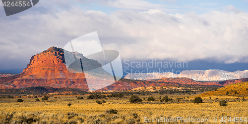 Image of Storm Brewing Sun Hits Red Rock Walls Grand Staircase-Escalante 