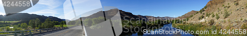 Image of Wide Panoramic View John Day River Oregon Highway Bridge