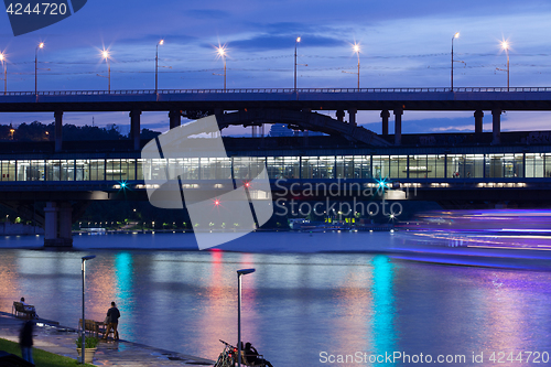 Image of Moscow, Russia, Luzhniki Metro Bridge at dusk