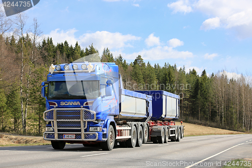Image of Blue Scania Truck For Limestone Haul on the Road