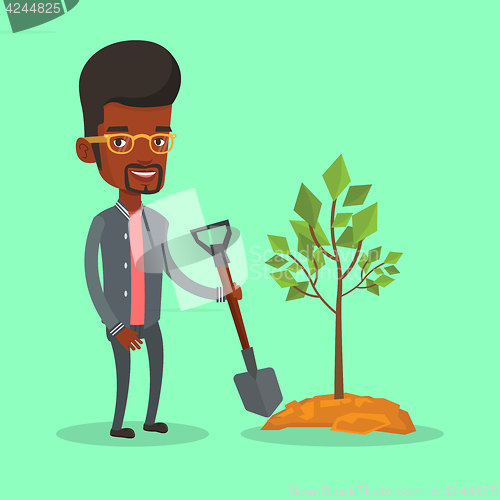 Image of Man plants tree vector illustration.