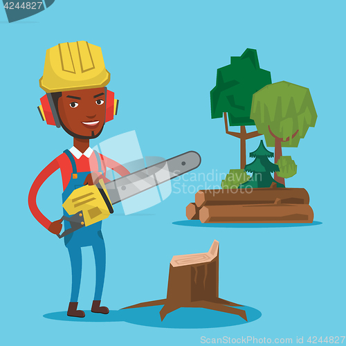 Image of Lumberjack with chainsaw vector illustration.