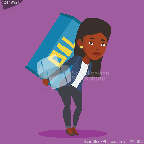 Image of Woman carrying oil barrel vector illustration.