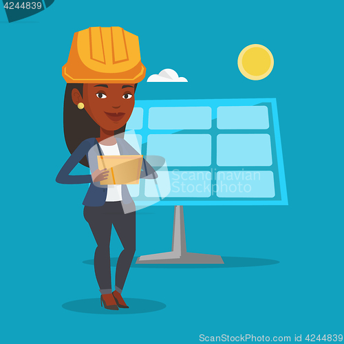 Image of Female worker of solar power plant.