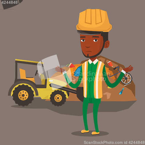 Image of Worker and bulldozer at rubbish dump.