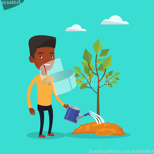 Image of Man watering tree vector illustration.