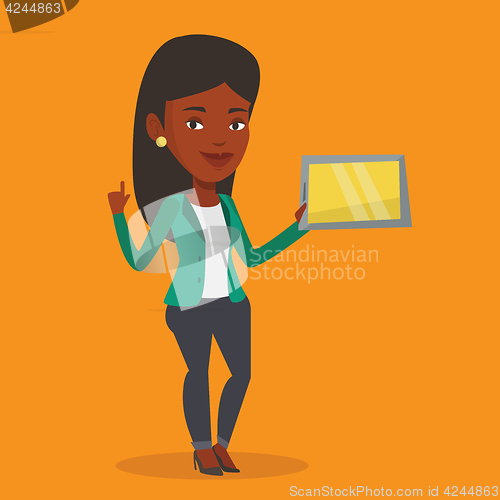 Image of Student using tablet computer vector illustration.