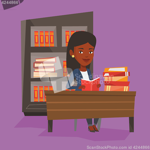 Image of Student reading book vector illustration.