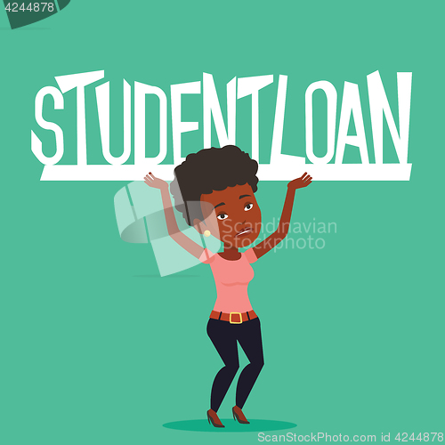 Image of Woman holding sign of student loan.