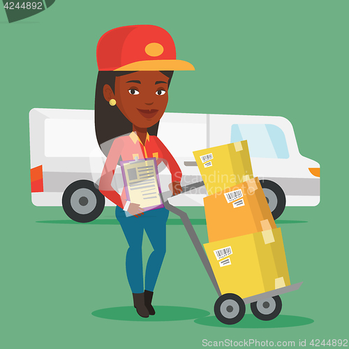 Image of Delivery courier with cardboard boxes.