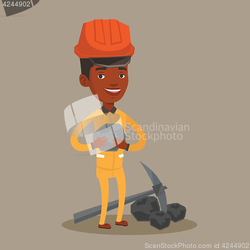 Image of Miner holding coal in hands vector illustration.