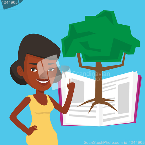 Image of Student pointing at tree of knowledge.