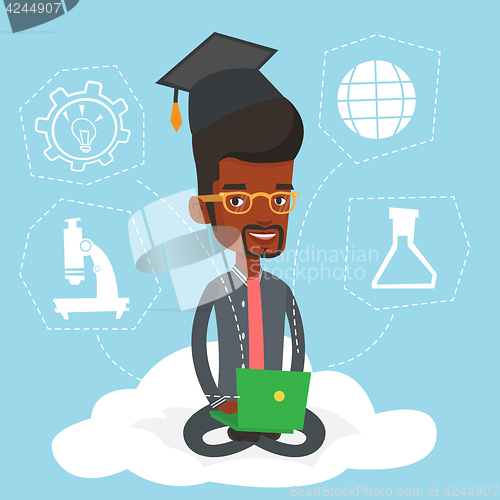 Image of Graduate sitting on cloud vector illustration.