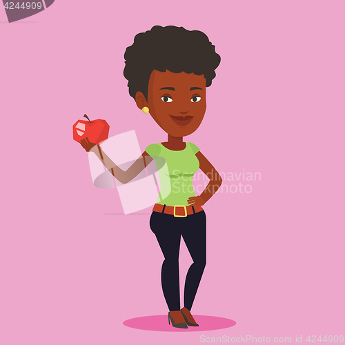 Image of Young woman holding apple vector illustration.