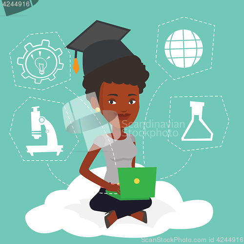 Image of Graduate sitting on cloud vector illustration.