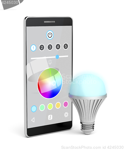 Image of LED bulb controlled by smartphone  