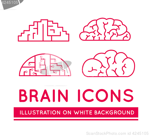 Image of Icons of brains in different styles.