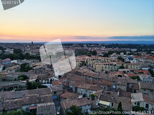 Image of View over the French town of Carcassonne in sunset