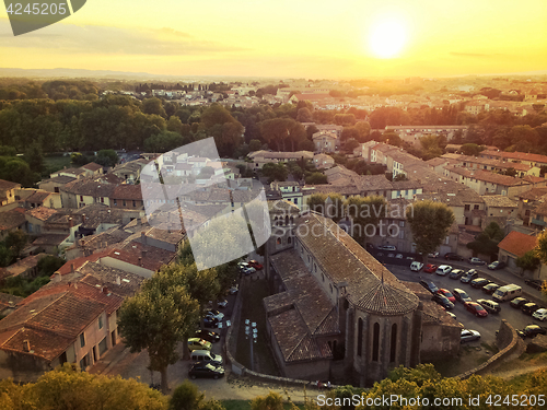 Image of Sunset over the town of Carcassonne, France