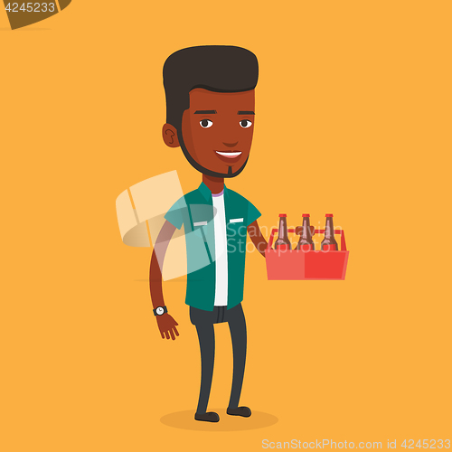 Image of Man with pack of beer vector illustration.