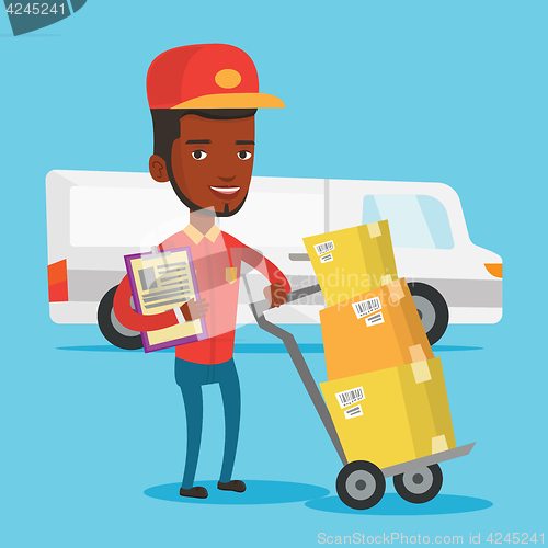 Image of Delivery courier with cardboard boxes.